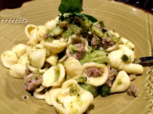 Homemade orecchiette w Italian sausage & broccoli drizzled w EVOO
